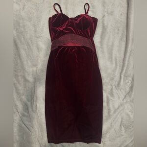 Velvet Burgundy Dress with Lace open stomach Detail